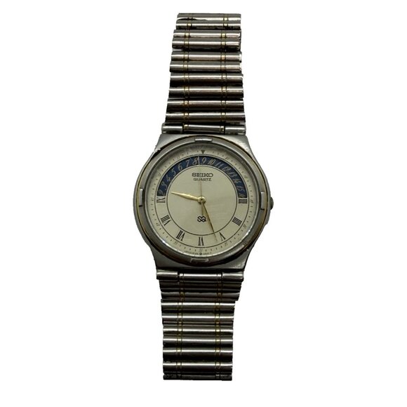 Vtg Seiko Quartz SQ Men's Watch 5H22-6A19 Caliber Date Dial Two Tone Bracelet - Picture 1 of 7